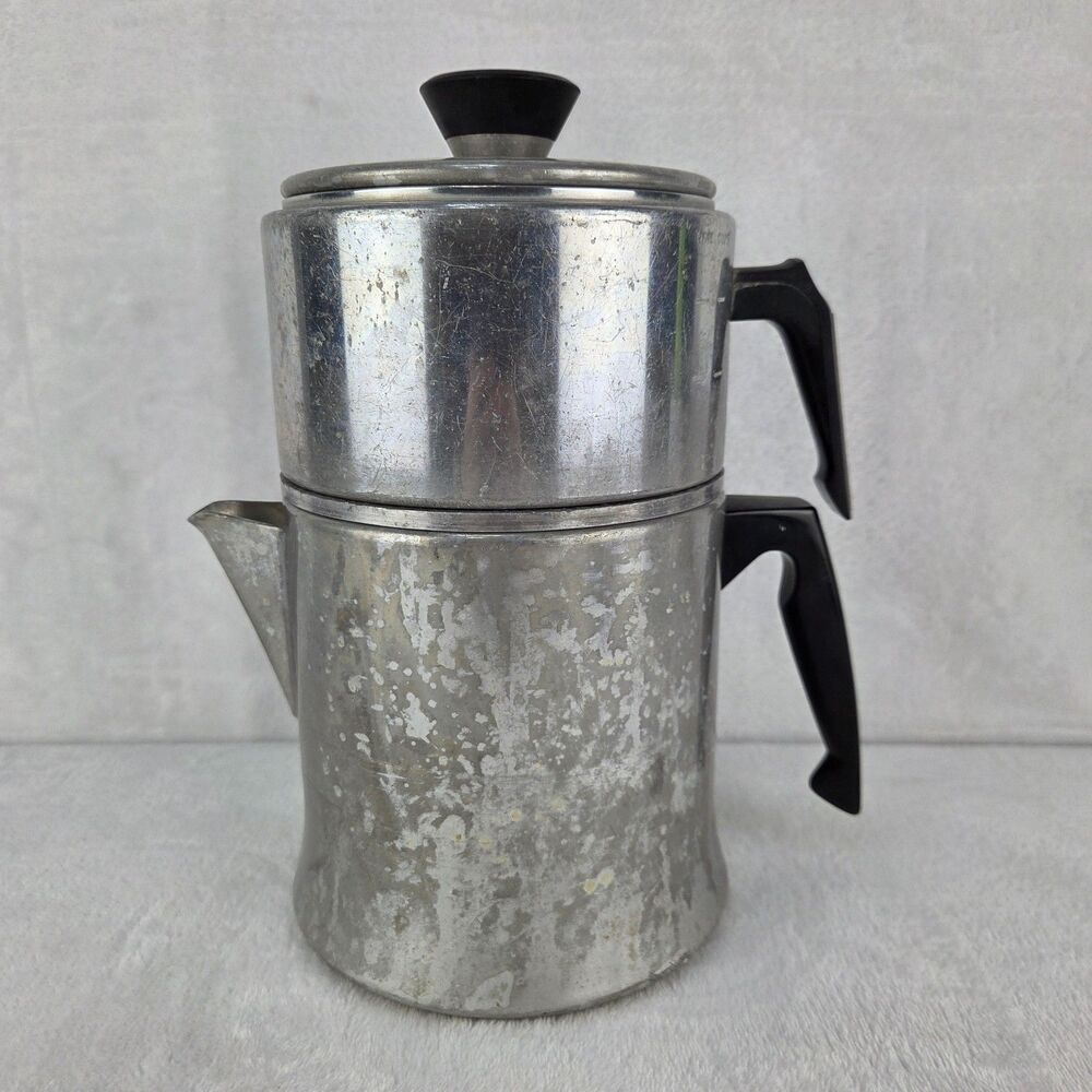 Vintage Mirro 9 Cup Aluminum Drink-O-Later Coffee Percolator Bakelite Handles